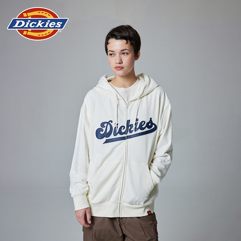 Dickies 刺绣包边LOGO 宽松学院风春夏连帽夹克拉链卫衣男女情侣