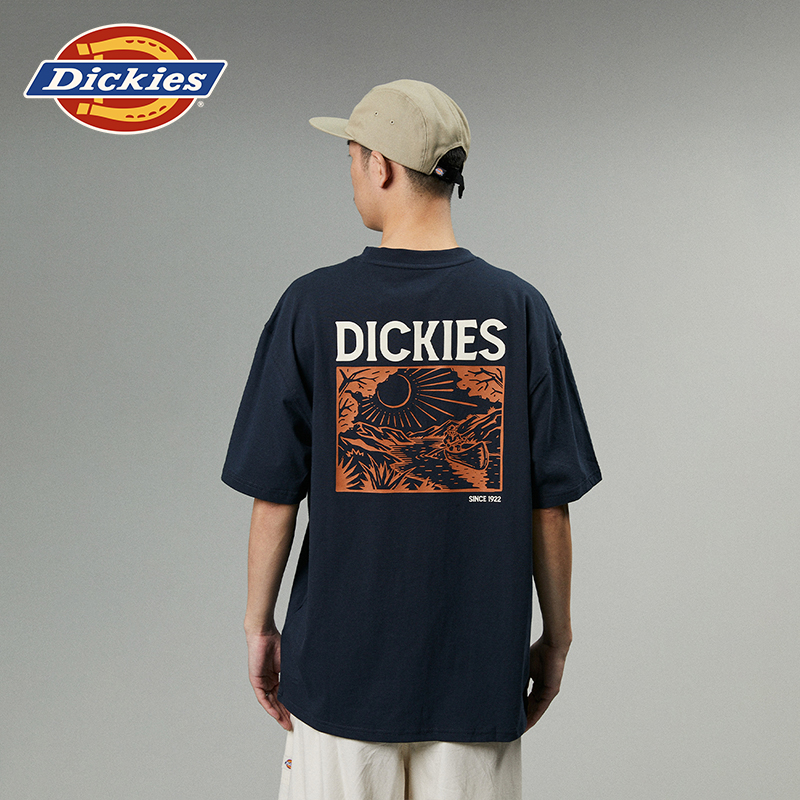 Dickies24春夏新品纯棉汗布宽松版型背后大印花短袖T恤男女情侣-图1