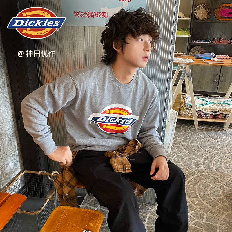 Dickies堆雪logo印花毛圈布春夏宽松休闲圆领卫衣 男女情侣