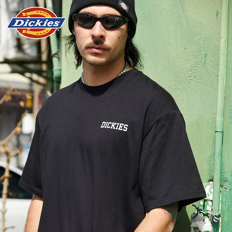 Dickies24春夏新品 后背卡通印花圆领宽松短袖T恤 男女情侣