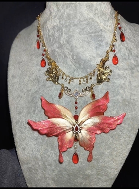 灏雪手作原创设计汉服古风流苏璎珞蝴蝶珍珠水钻项圈异域西域项链