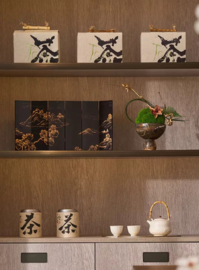 新中式茶室博古架展示柜摆件