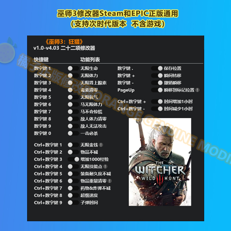 巫师3狂猎修改器正版 steam epic刷金钱辅助科技工具不含游戏-图0