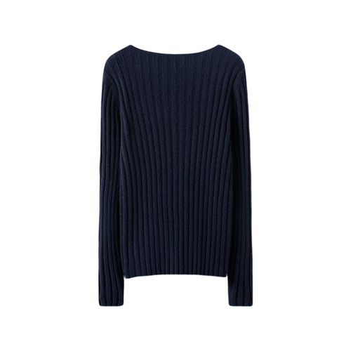 巨星般提气质～衬衫领羊绒衫女秋冬半开领粗坑条100%纯山羊绒毛衣 - 图2