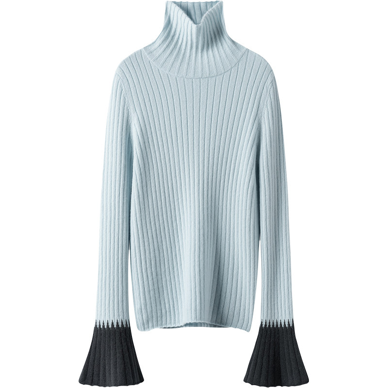 美~精致璀璨时刻！喇叭袖高领羊绒衫女纯羊绒毛衣针织打底衫秋冬,淘宝优惠券,粉丝福利购,淘宝优惠卷