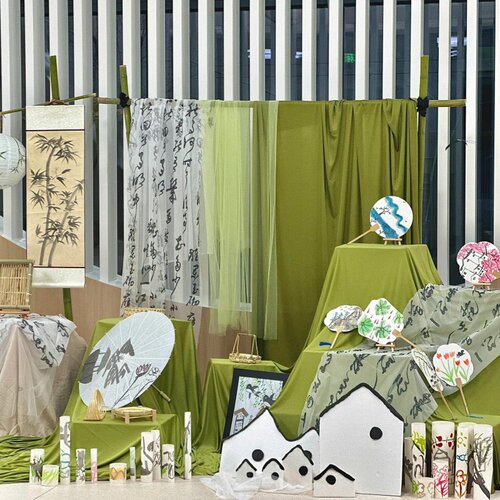 幼儿园春季开学环创绿色布料植物角新中式古风材料书法纱幔挂桌布 - 图2
