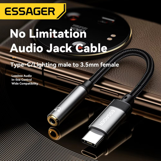 Cable auxiliar Essager Lightning tipo C a conector para auriculares de 3,5 mm