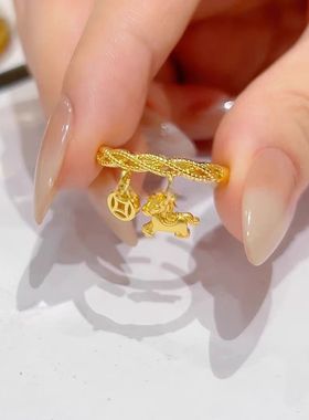 2025新款时尚百搭马上有钱招财戒指女轻奢设计感生肖开口戒指环