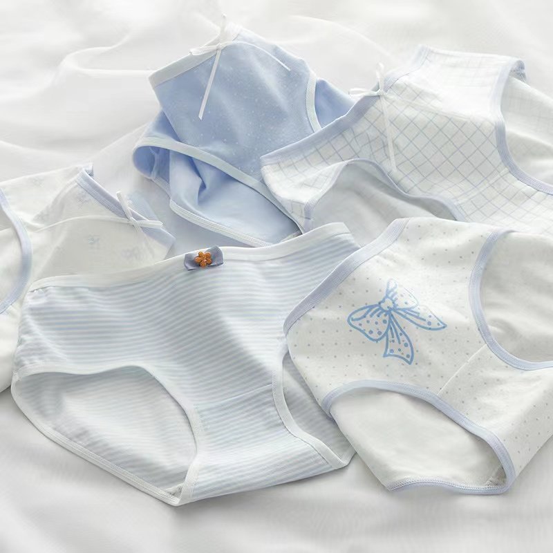 5条云水蓝蝴蝶结内裤女士柔软透气纯棉裆女士三角裤中腰学生短裤,淘宝优惠券,粉丝福利购,淘宝优惠卷