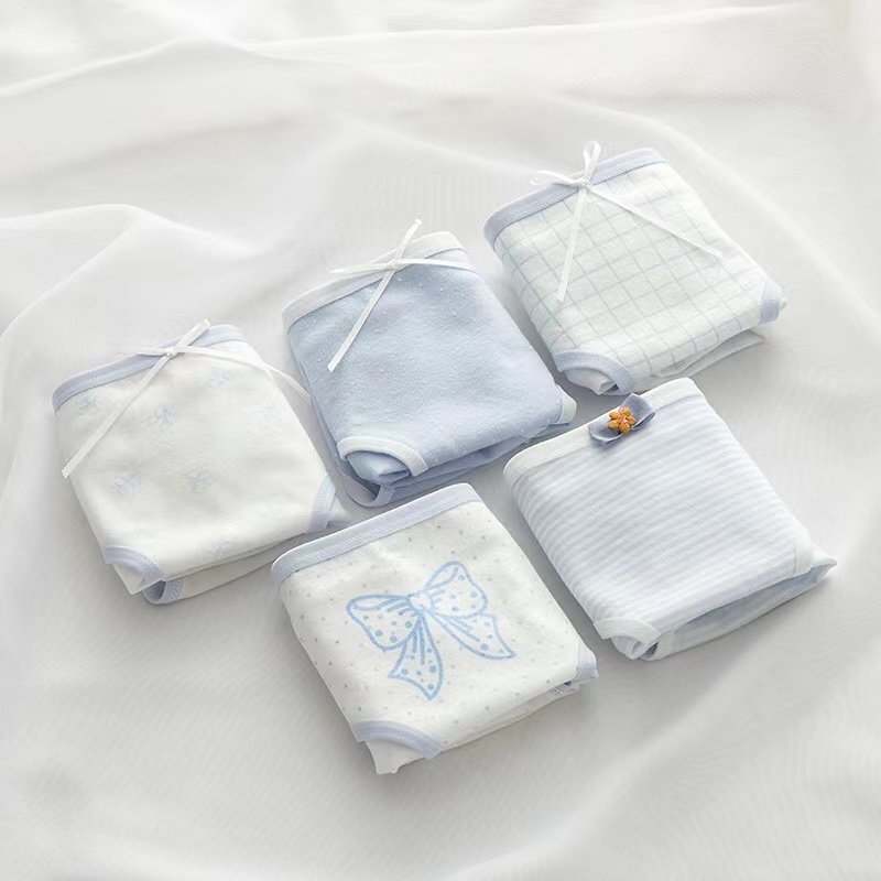 5条云水蓝蝴蝶结内裤女士柔软透气纯棉裆女士三角裤中腰学生短裤,淘宝优惠券,粉丝福利购,淘宝优惠卷