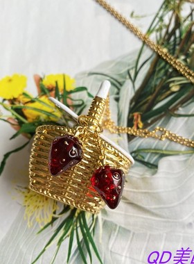 田园风复古优雅气质草莓小篮子水果长款项链 饰品女