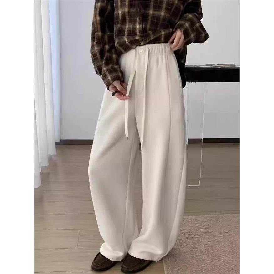 QIANBEISI859松紧高腰一粒扣加绒加厚阔腿休闲弯刀长裤女卫裤冬季,淘宝优惠券,粉丝福利购,淘宝优惠卷