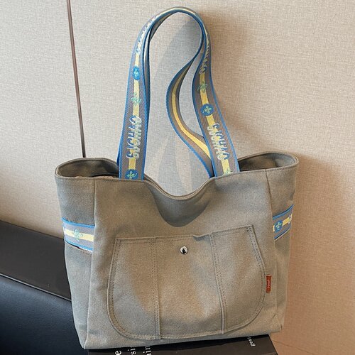 春季大容量托特包包女时尚学生上课手提帆布袋小众百搭单肩通勤包 - 图0