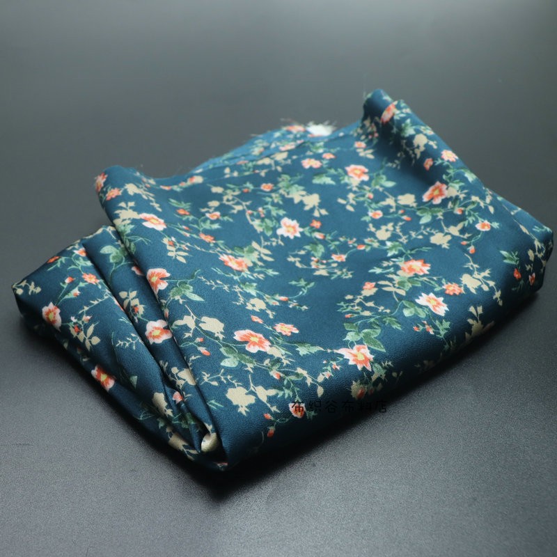 薄软不透古典孔雀蓝花枝色丁布料国风旗袍连衣裙汉服装大肠圈面料 - 图3