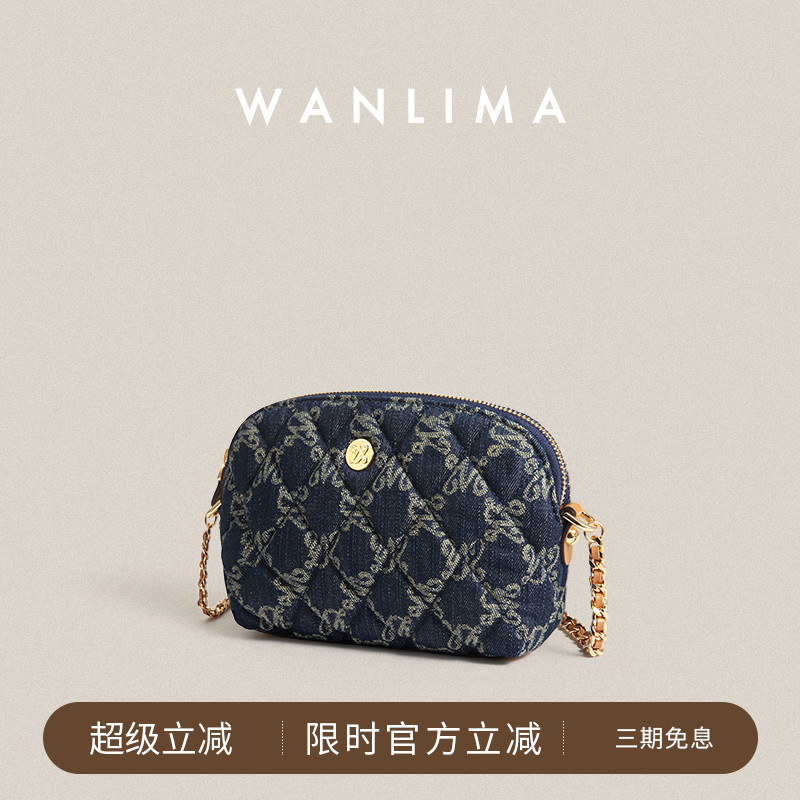 万里马丹宁贝壳包时尚休闲通勤女包链条小方包单肩斜挎女包