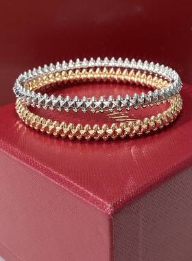 V金灵动铆钉手镯18k玫瑰金白金CNC高版轻奢男女款情侣手镯手环