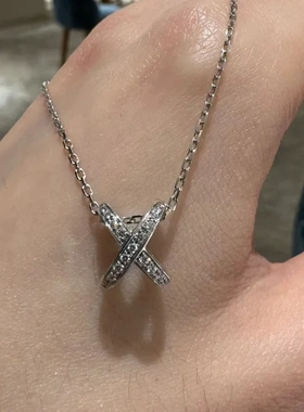 【高品质 厚金版本】V金电镀18k白金黄金玫瑰金交叉镶钻带钻项链