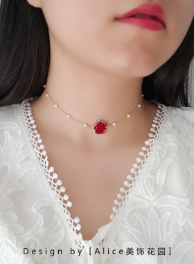 choker女人味风珍珠新年丝绒吊坠