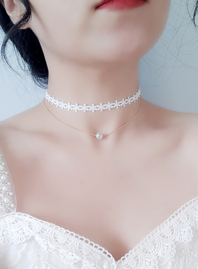 2021原创珍珠双层白色女超仙蕾丝