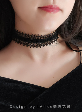 alice夸张黑色丝绒女蕾丝锁骨链