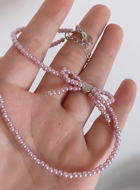 25元包邮朵拉手作蝴蝶结串珠项链短款可爱甜美颈链芭蕾风锁骨链女