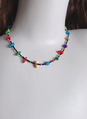 25元包邮朵拉手作彩色贝壳不规则碎石串珠项链多巴胺辣妹锁骨链