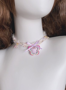 25元包邮朵拉手作芭蕾蝴蝶结丝带毛线编织项链千禧辣妹蝴蝶锁骨链