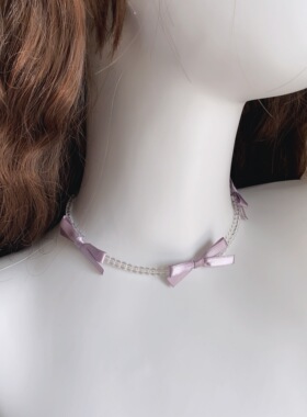25元包邮朵拉手作韩国芭蕾风甜美丝带蝴蝶结项链锁骨链少女choker