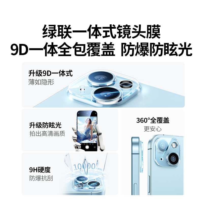 绿联镜头膜适用苹果14pro镜头膜iphone15ProMax手机膜14plus摄像头15钢化镜头pro贴防摔全包圈保护盖14新款13 - 图0