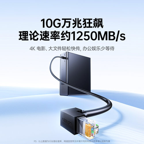 绿联弯头网线超六类万千兆家用90度转弯直角水晶头L型6纯铜路由器 - 图0
