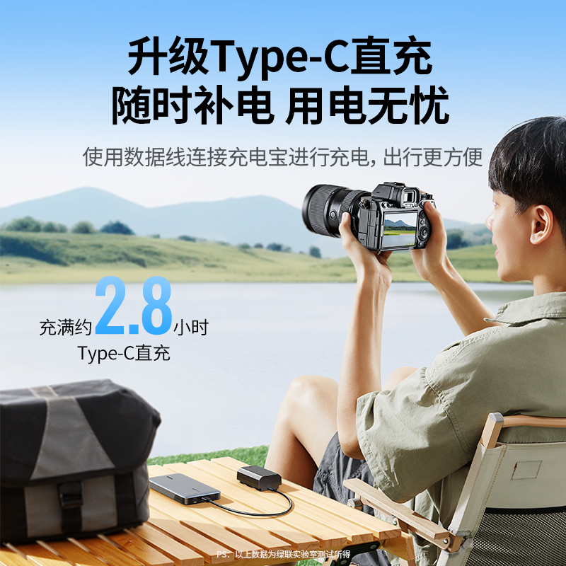 绿联Type-C直充相机电池np-fz100适用于索尼sony a7m3 A7c A7R3 a7s3 A7R4 A7M4 7RM3 A6600 A9M2 单反充电器 - 图0