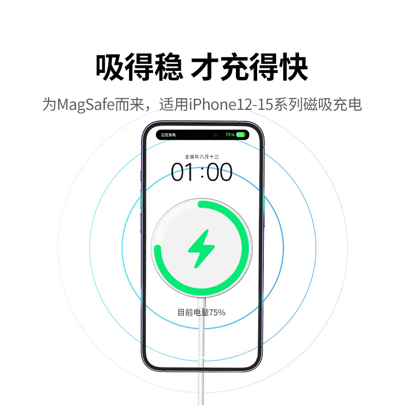 绿联iPhone磁吸magsafe适用于苹果15无线充电器14ProMax13mini12手机20w快充头配件套装通用桌面充电板线底座