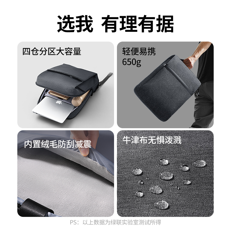 绿联笔记本双肩包大容量适用苹果macbook14英寸华为华硕天选联想y7000p15.6英寸男惠普戴尔15寸电脑包背包女-图3