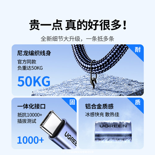 绿联双头typec数据线适用苹果17/16iPhone15promax/Air华为ipad平板小米笔记本手机充电器线pd100w快充ctoc口-图3