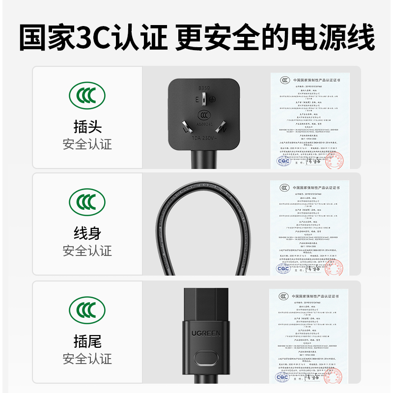 绿联电脑电饭锅电源线三孔3芯台式主机显示器屏打印电锅饭煲插头 - 图0