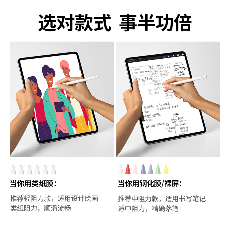 绿联笔尖套适用于ipad苹果applepencil电容笔类纸膜双阻尼静音硅胶轻阻力防滑pencil1/2一二代平板笔尖保护套-图2