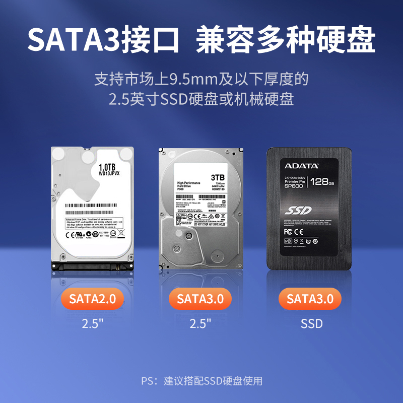 绿联 光驱位硬盘托架盒9.5mm笔记本SATA3.0接口2.5英寸机械硬盘支架盒面板改SSD固态扩内存提速度SATA2.0通用 - 图3