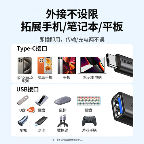 绿联otg转接头usb转typec转接线U盘转换器接口适用苹果16数据线iphone17/15华为手机平板电脑优盘车载连接tpc - 图1