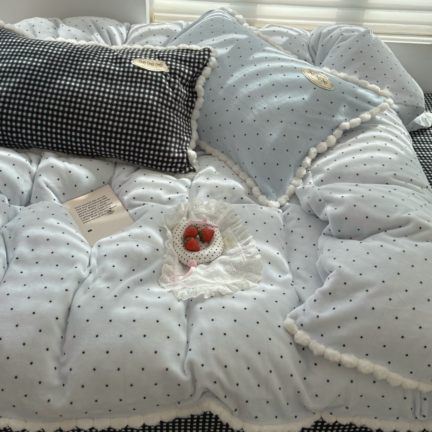 梨梦 薄荷波点 ins保暖加厚牛奶绒四件套床单被套珊瑚绒床上用品,淘宝优惠券,粉丝福利购,淘宝优惠卷