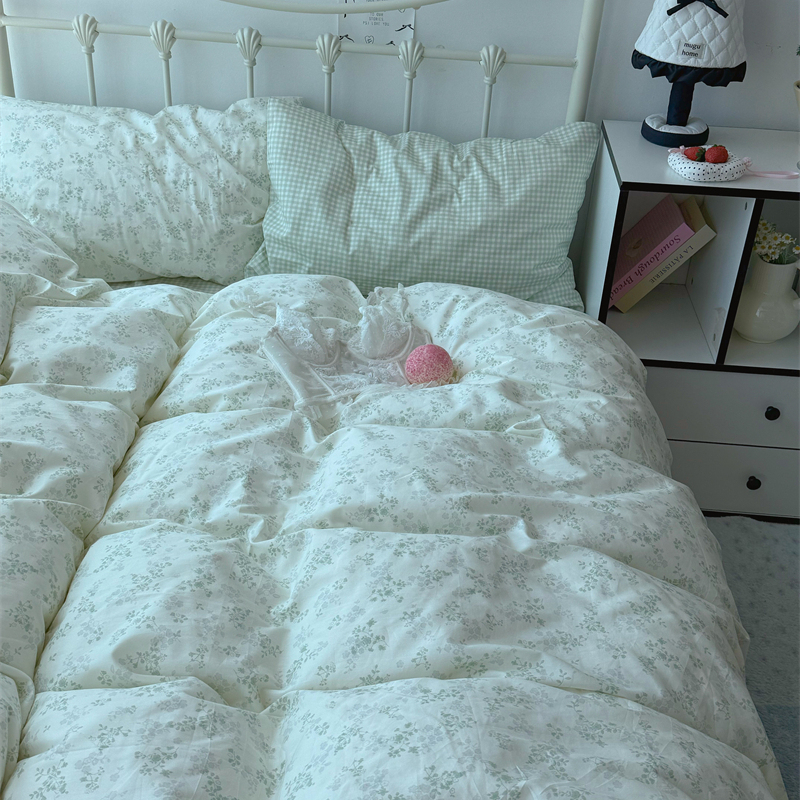 梨梦 森系绿野 清新纯棉四件套全棉床单被套单人学生宿舍床上用品 - 图0