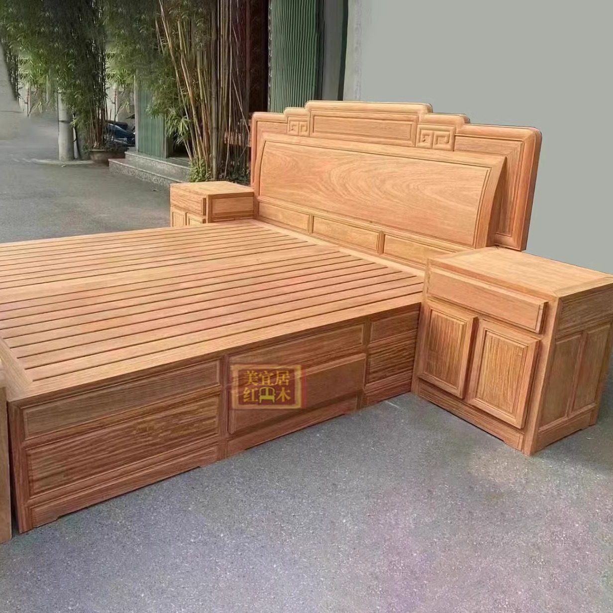 红木家具 缅甸花梨中式1.8米双人红木床 大果紫檀国色天香原木床,淘宝优惠券,粉丝福利购,淘宝优惠卷
