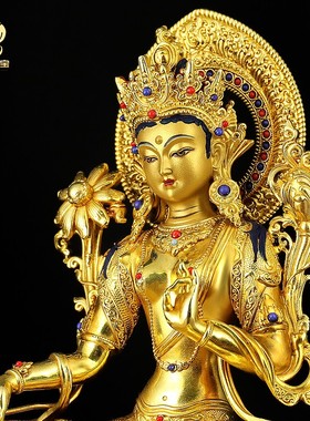 家用佛堂绿度母佛像铜像