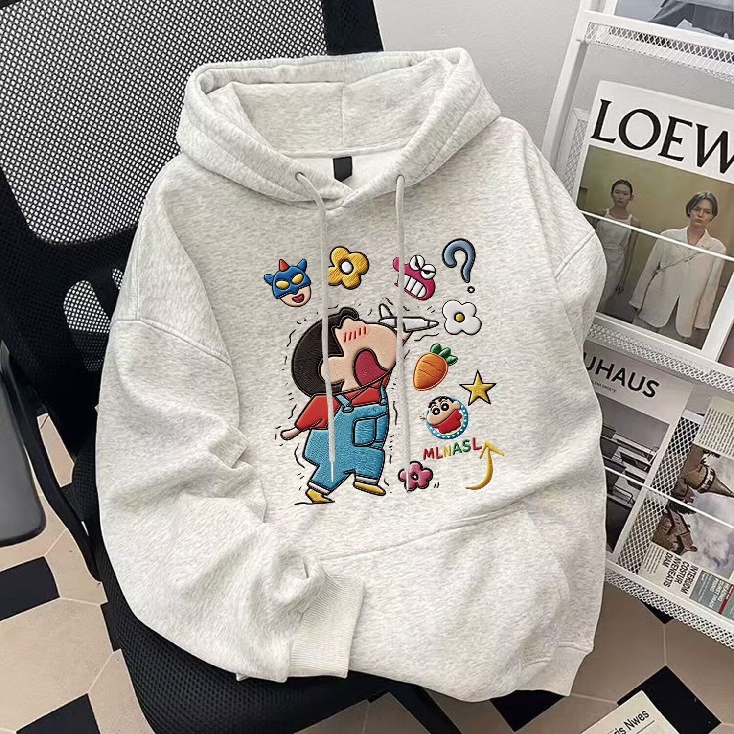 2025新款花灰色美式复古卡通印花连帽卫衣男女秋冬季加绒宽松外套,淘宝优惠券,粉丝福利购,淘宝优惠卷
