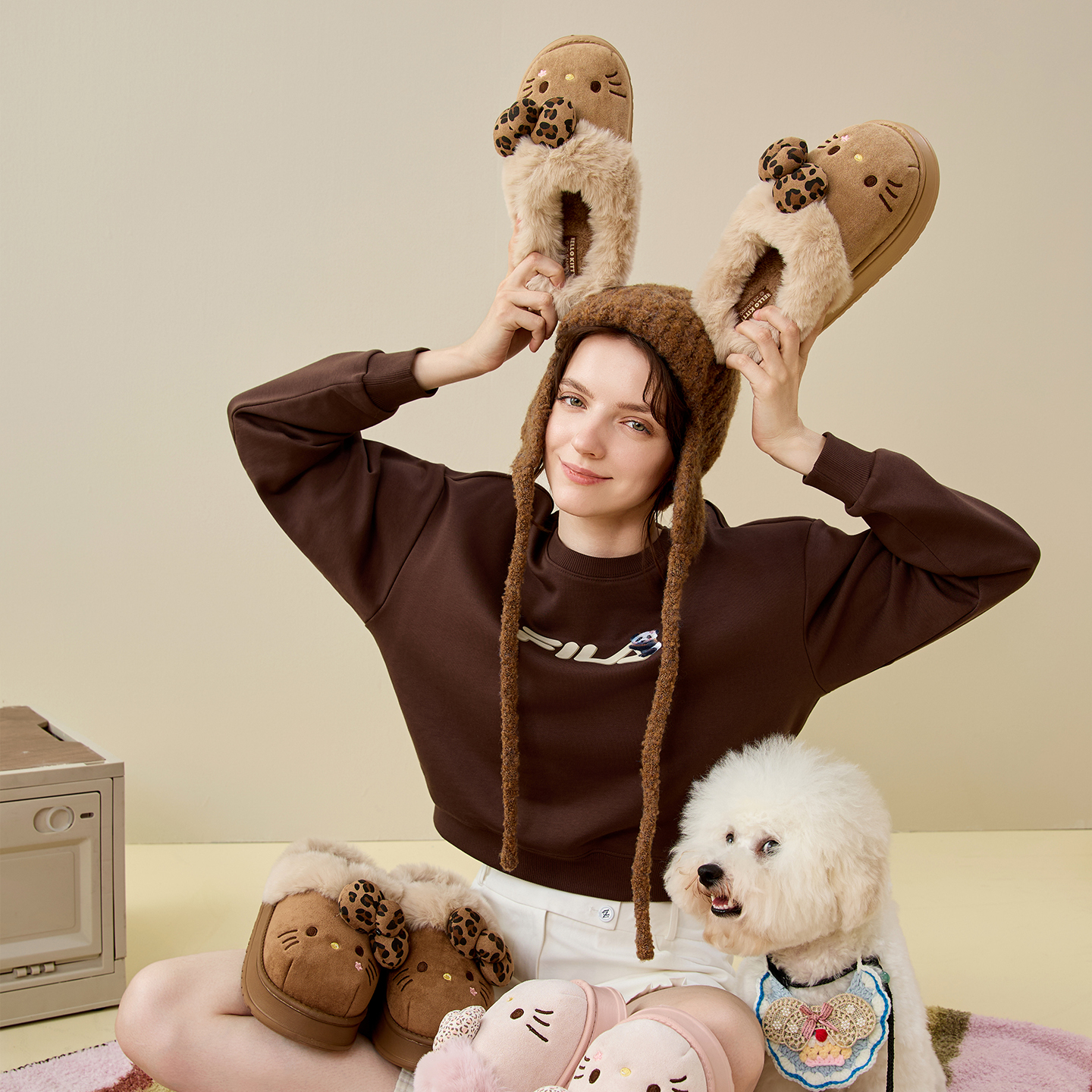 hellokitty毛毛棉拖鞋女秋冬季2025新款加厚加绒可爱厚底防滑外穿 - 图1