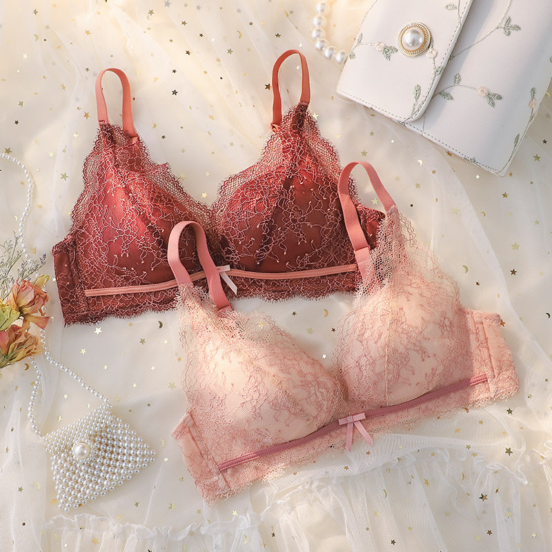 超薄bra红色内衣套装无钢圈文胸 嫦香诗文胸