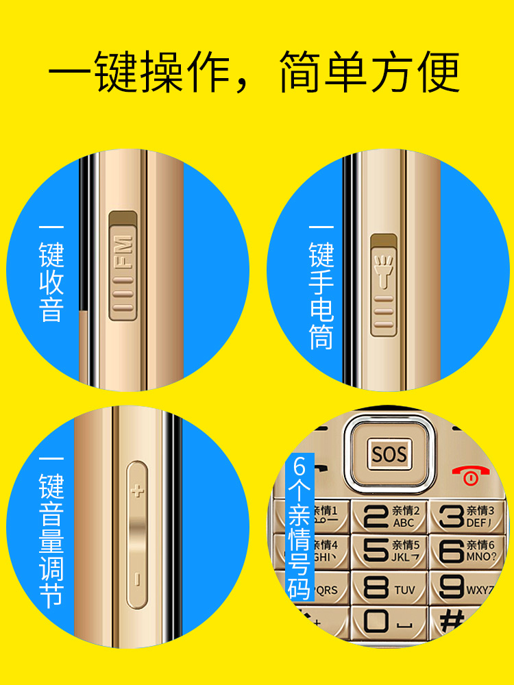 大和数码配件专营店索爱 SA-T618C老人机电信大屏大字大声超长待机4G移动联通WIFI网络功能按键版盲人语音王全网通直板老年手机3