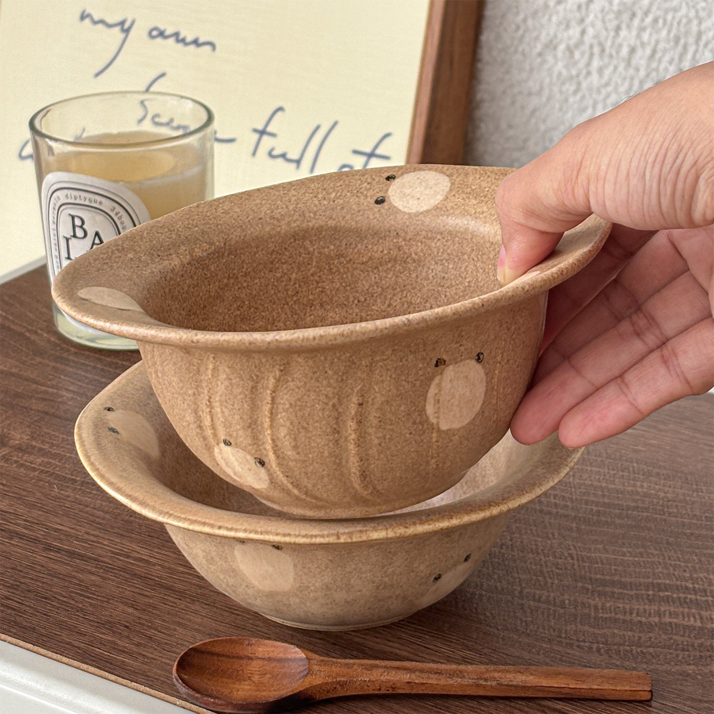 穆尼复古粗陶餐具手绘小熊甜水碗轻食沙拉碗家用餐具可爱创意复古