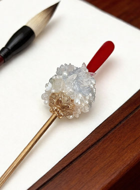 月汐原创宋制树脂花朵蝴蝶发簪子