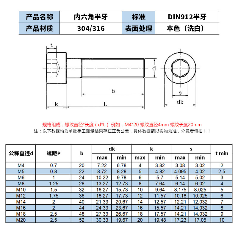 东明304不锈钢螺丝钉M4M5M6内六角半牙半螺纹DIN912半丝加长大全-图1