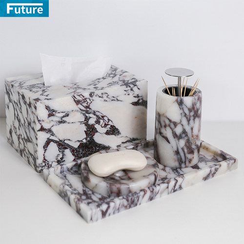 轻奢天然大理石纸巾盒酒店家居卫生间样板间乳液洗漱套件起泡瓶 - 图1